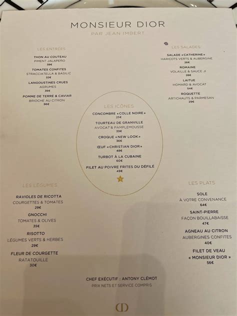 monsieur dior paris menu|restaurant monsieur dior montaigne.